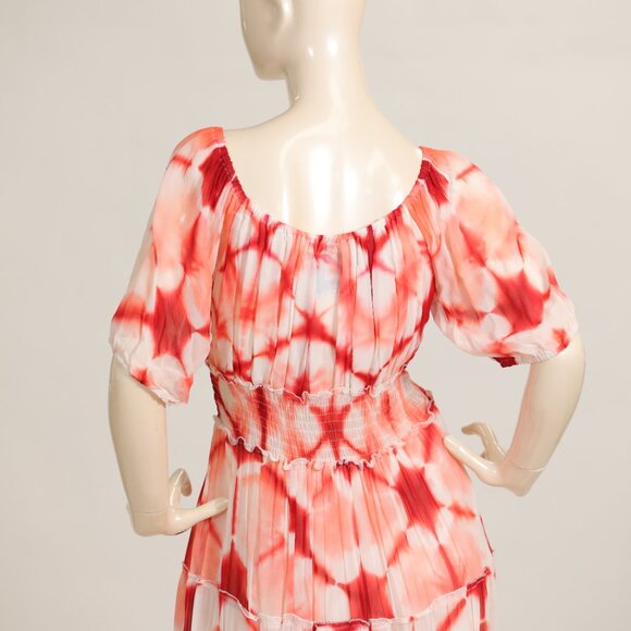 CJ LAING BELLA Silk Chiffon MAXI Red White Crinkle LARGE - Picture 6 of 6